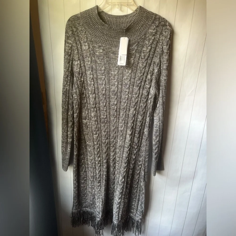 Soft Surroundings Cable Knit Sweater Dress with Fringe Hem MSRP $150 - Picture 5 of 9